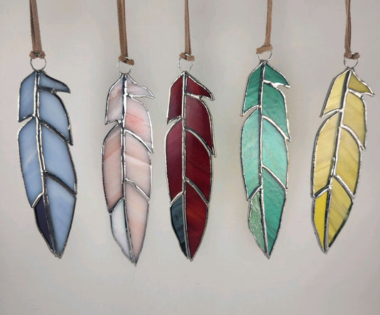 Hanging Large Feather Stained Glass