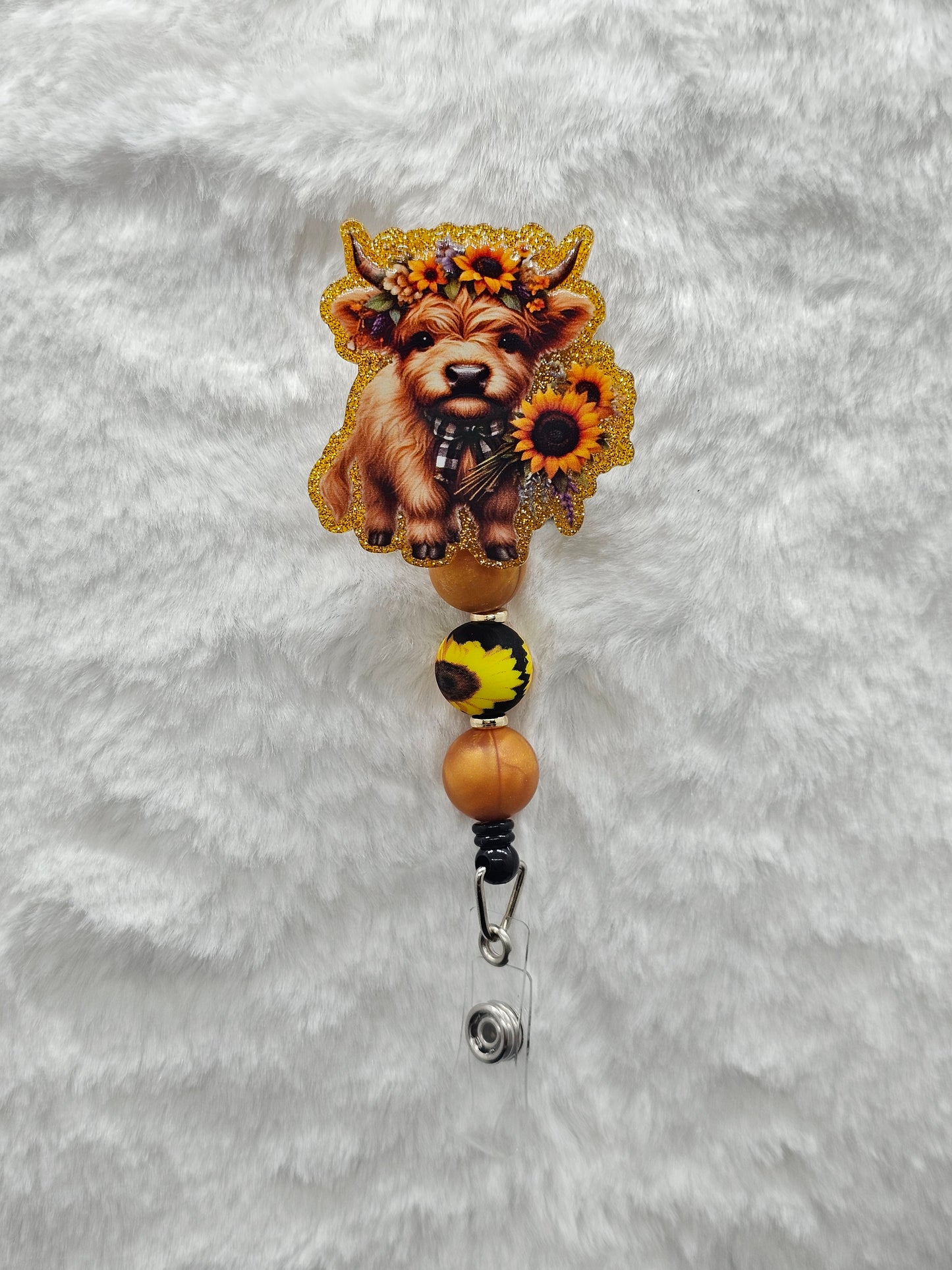 Sunflower Highland Cow Badge Reel
