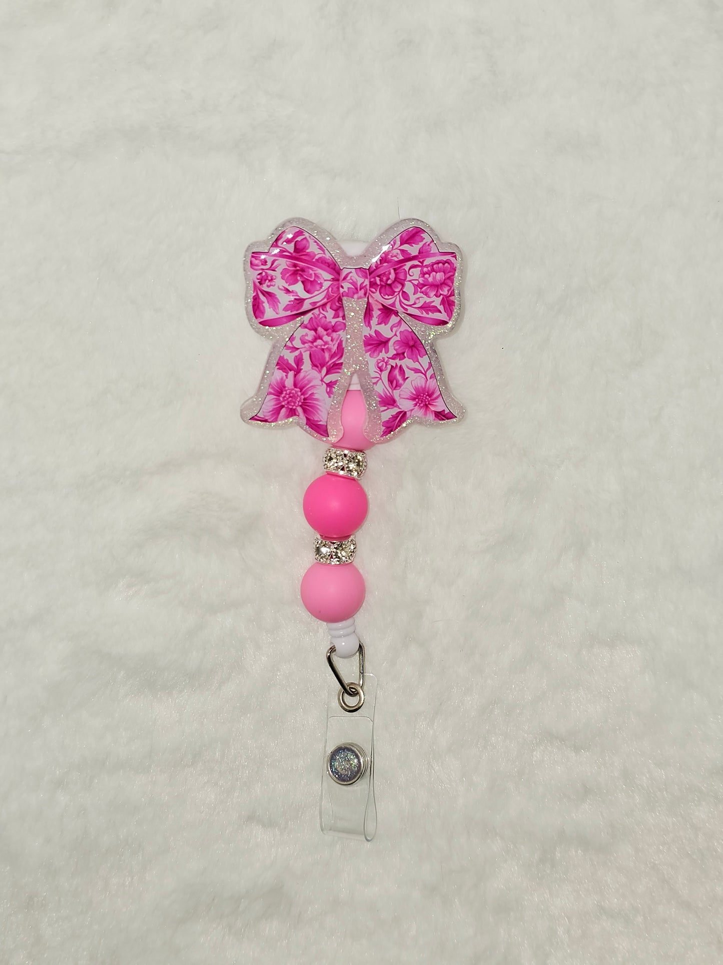 Pink Floral Bow Badge Reel