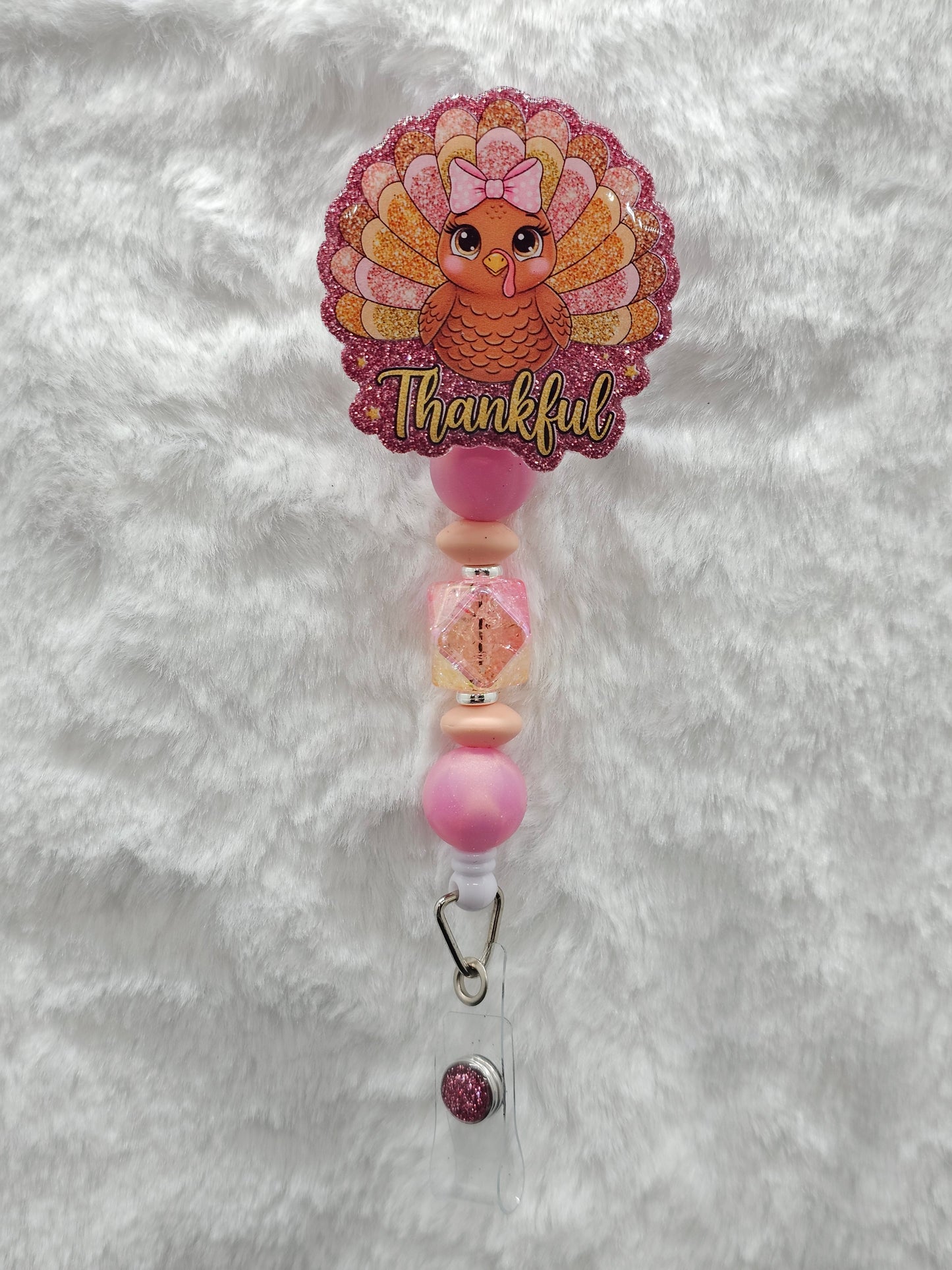 Pink Thankful Turkey Badge Reel