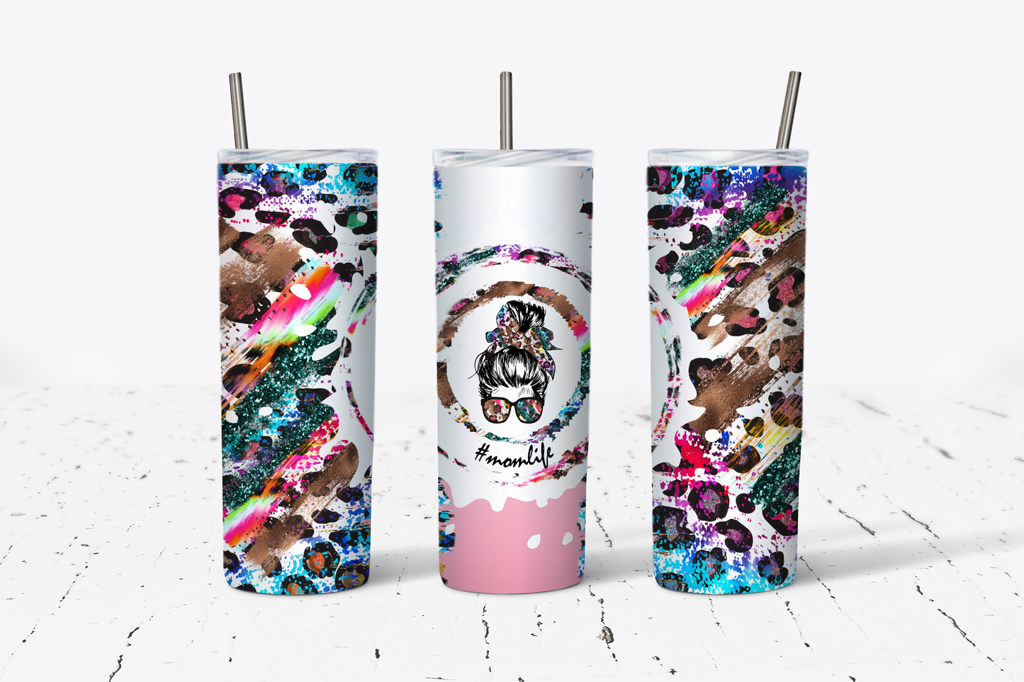 Mom Life Colorful Leopard Tumbler